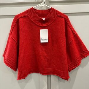 &merci Red Short-Sleeve Crewneck Sweater Top